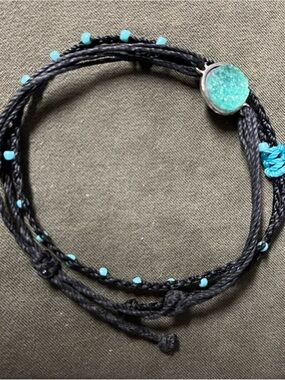 Handmade Black Cord Bracelet with Turquoise Druzy Accent